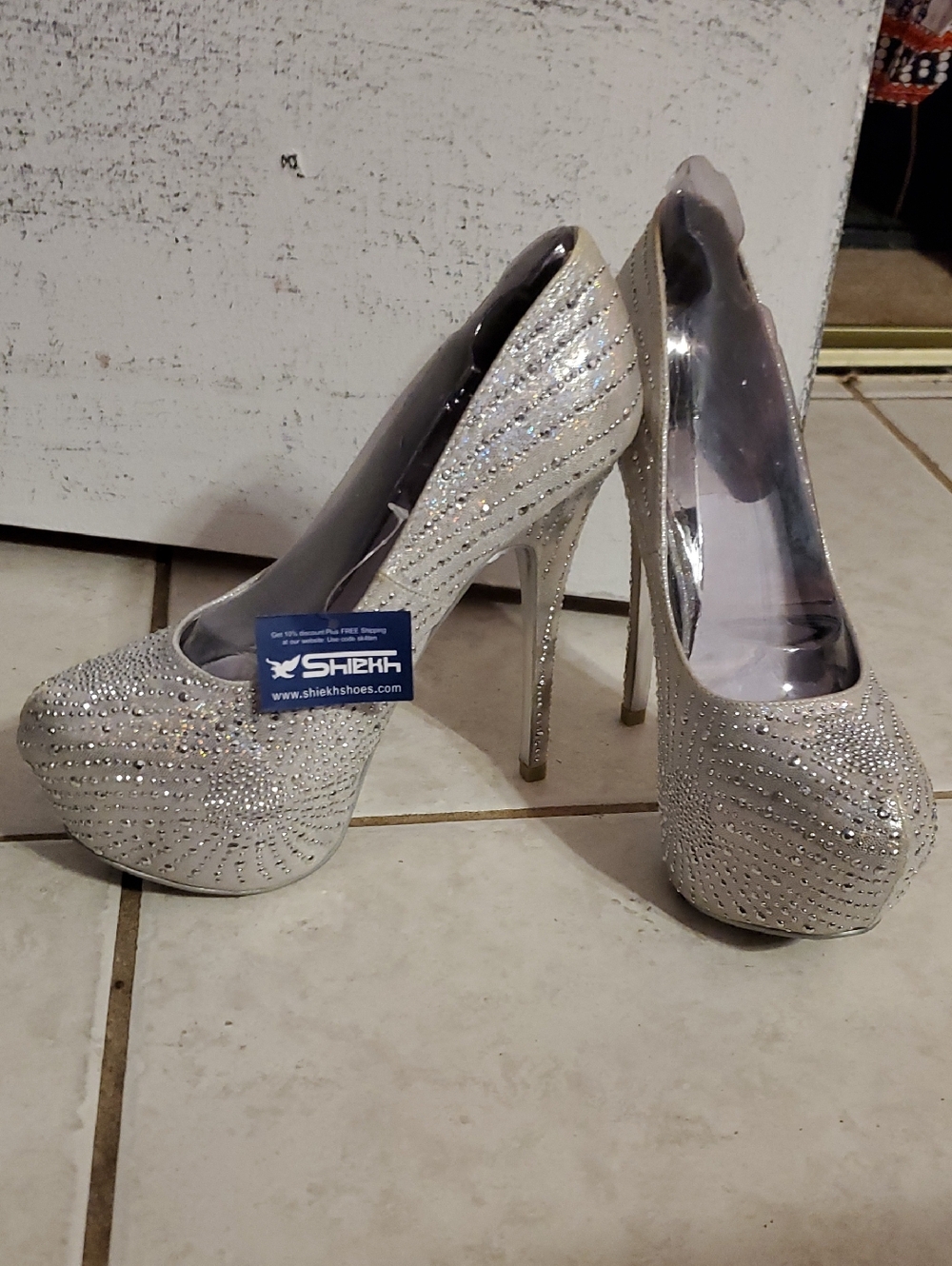 Shiekh Silver Crystal Embellished Platform Heels Brand New.